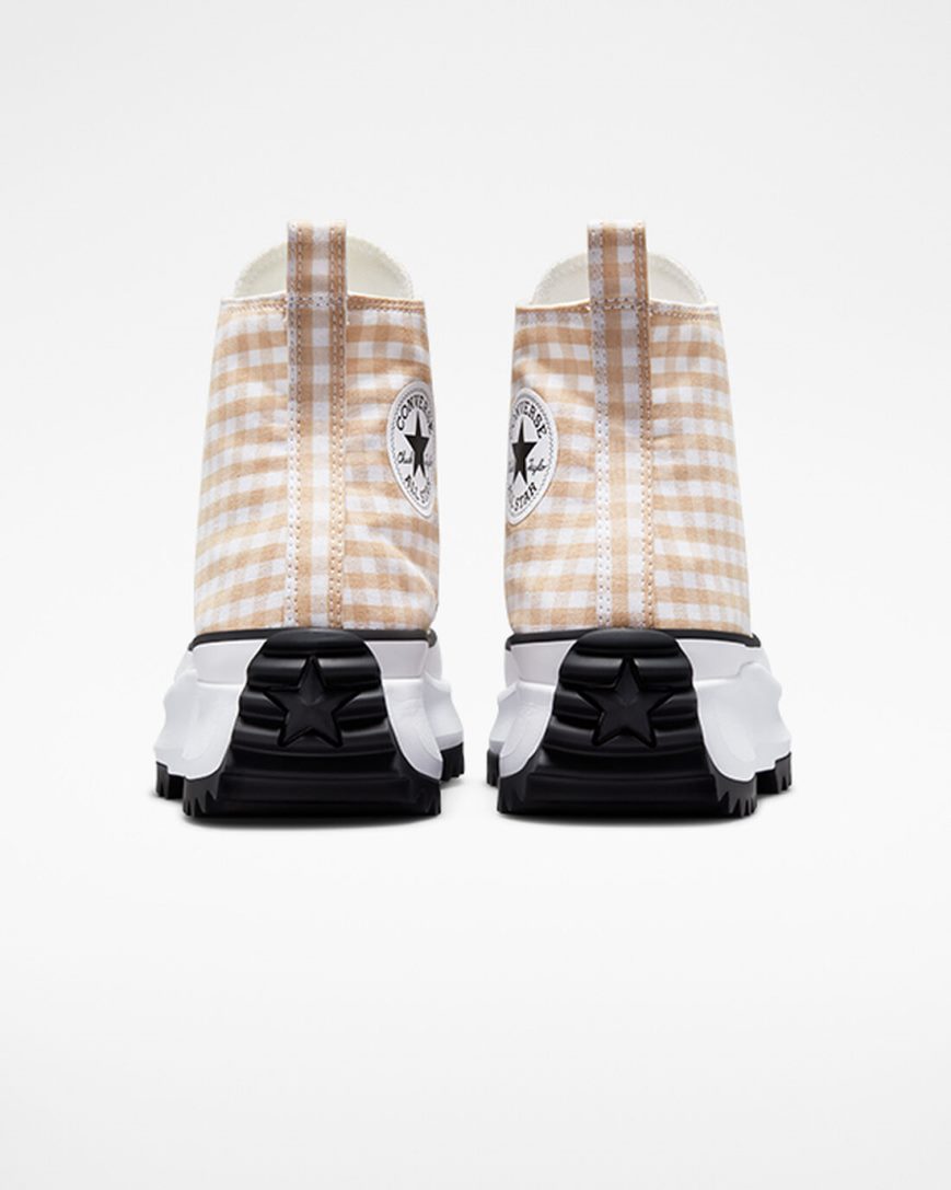 Men's Converse Run Star Hike Gingham High Top Platform Shoes Beige / White / Black | AU 985C6Y